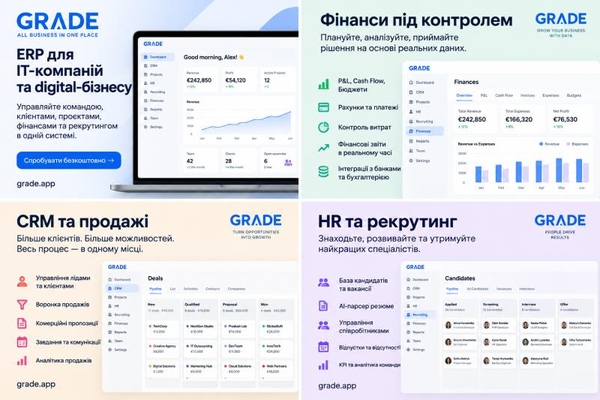 Grade.app — ERP-система для IT-компаній: фінанси, CRM, проєкти та HR в одному місці 2